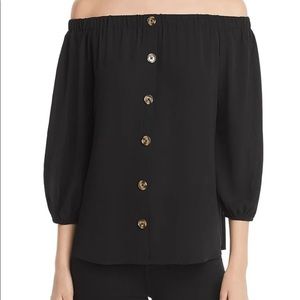 Papermoon Woman's Size L Black Trim Cold Shoulder Short Blouse ^